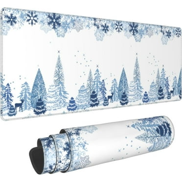 Winter forest Large Mouse Pad for Desk XL Gaming Mouse Pad 31.5x11.8in Extended Desk Mat Non-Slip Base Desk Pad with Stitched Edge Computer Keyboard Mouse Mat Gaming Mousepad for Home Office