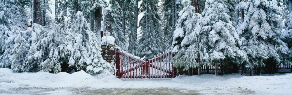 Winter gate after snowstorm California Canvas Art - Panoramic Images (27 x 9)