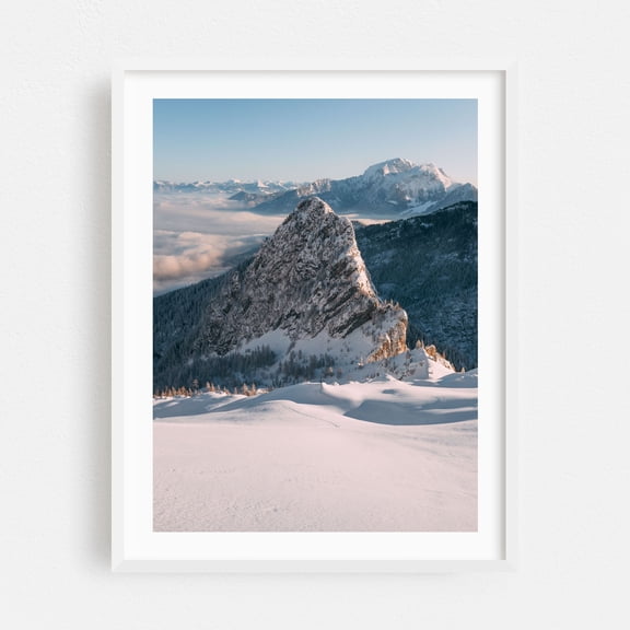Winter glory - Berchtesgaden Bayern Deutschland Photography Mountain Snow Landscape Winter Nature Scenic Forest White Framed Wall Art Print 5 x 7 inches
