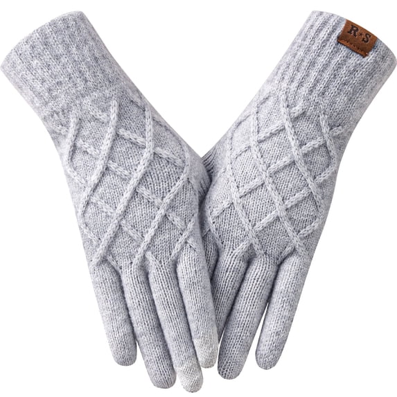 Winter gloves for women Touch screen Elastic Thermal knit Lining Warm Gloves for Cold weather, Light Gray
