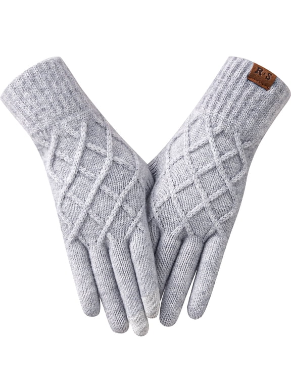 Winter gloves for women Touch screen Elastic Thermal knit Lining Warm Gloves for Cold weather, Light Gray