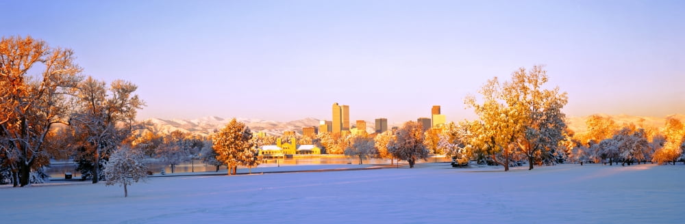 Winter in Downtown Denver Colorado USA Canvas Art - Panoramic Images (36 x 12)