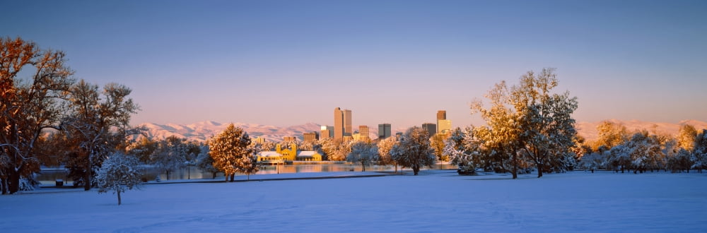 Winter in Downtown Denver Colorado USA Canvas Art - Panoramic Images (36 x 12)