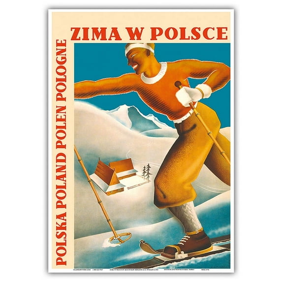 Winter in Poland - Polen Pologne (Poland) - Vintage Travel Poster by Mieczysław Rózański & R. Wyłcan c.1935 - Master Art Print 10in x 14in
