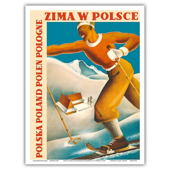 Winter in Poland - Polen Pologne (Poland) - Vintage Travel Poster by Mieczysław Rózański & R. Wyłcan c.1935 - Master Art Print (Unframed) 9in x 12in