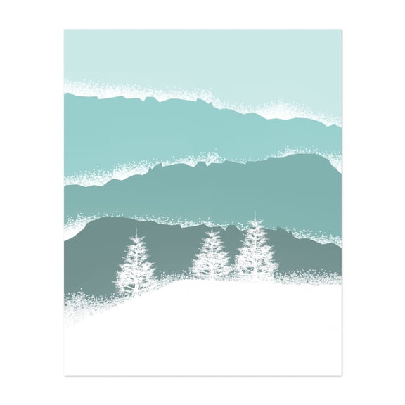 Winter in the mountains - Illustration Unframed Wall Art Print 8 x 10 inches