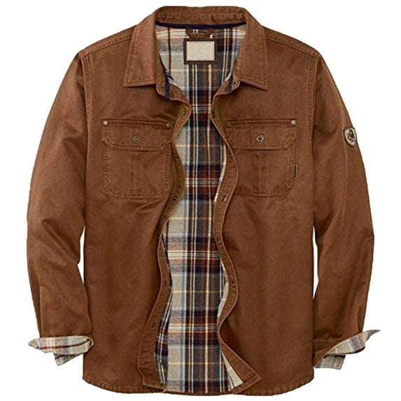 Winter jackets for Men Men's Long Sleeve Snap Plaid Contrast Color Shirt Jacket