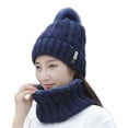 thumbnail image 1 of Winter knitted Hats Ski Cap Wool Lining Ball Cap Pompom Winter Hat For Women Girls Warm Knitted Cap navy blue, 1 of 9