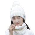 thumbnail image 1 of Winter knitted Hats Ski Cap Wool Lining Ball Cap Pompom Winter Hat For Women Girls Warm Knitted Cap white, 1 of 9