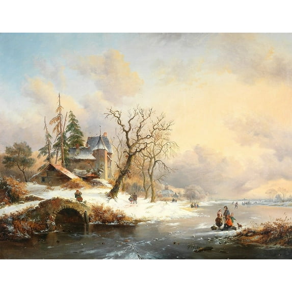 Winter landscape with figures near a mansion Poster Print by Frederik Marinus Kruseman (24 x 36)