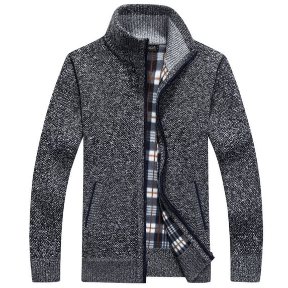 Winter men's long-sleeved stand-up collar velvet cardigan sweater men's knitted sweater jacketArmy Green Size 2XL