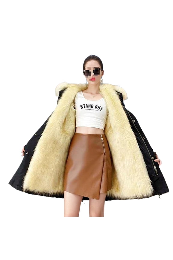 Winter new pie overcome women's medium and long imitation raccoon hair removable liner coat fur jacket large size thickened