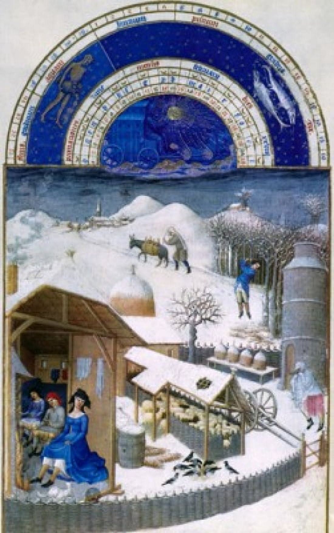 Winter on the Farm by Limbourg Brothers 15th Century 1385-1416 Canvas Art - Limbourg Brothers (18 x 24)