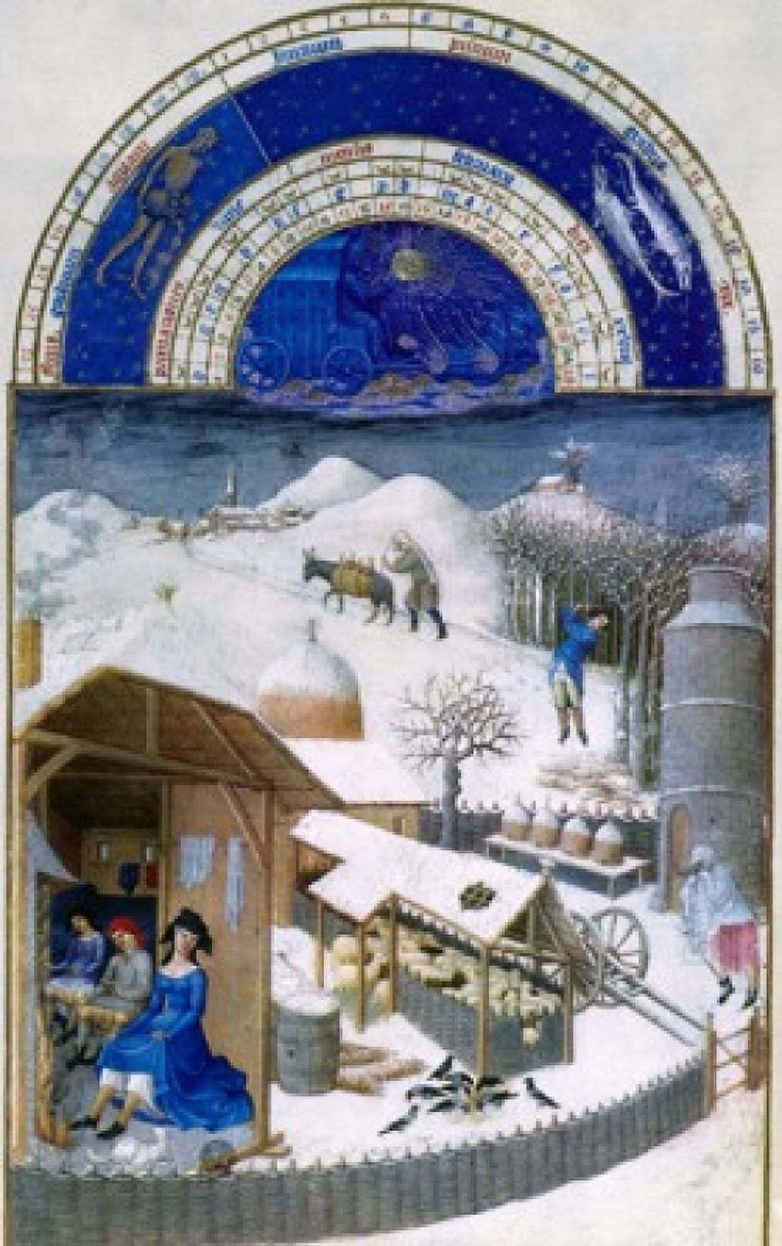 Winter on the Farm by Limbourg Brothers 15th Century 1385-1416 Canvas Art - Limbourg Brothers (24 x 36)