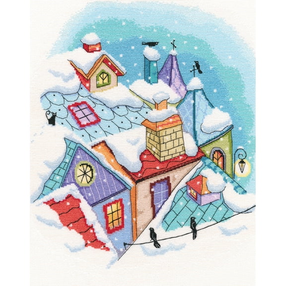 Winter On The Roof Counted Cross Stitch Kit-10.75"X13.25" 16 Count