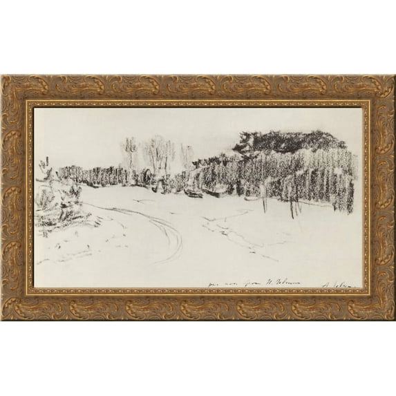 Winter path in the forest 24x16 Gold Ornate Wood Framed Canvas Art by Isaac Levitan