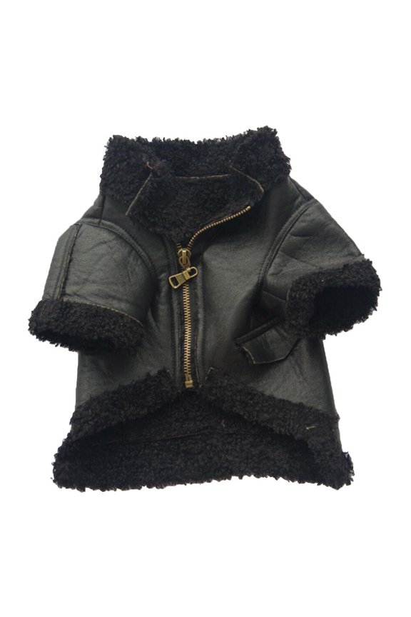 Winter pet dog clothes plus velvet warm thick leather jacket jumpsuit puppy coat