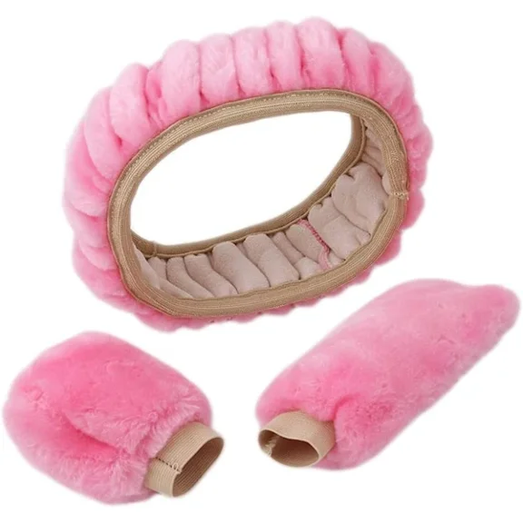 Winter pink plush steering wheel cover fluffy steering wheel cover