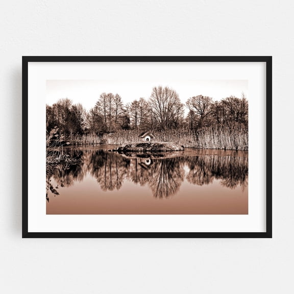 Winter poetry of the beaver - mocha mousse - Germany Photography Lake Autumn Woodland Scenic Nature Landscape Black Framed Wall Art Print 20 x 30 inches