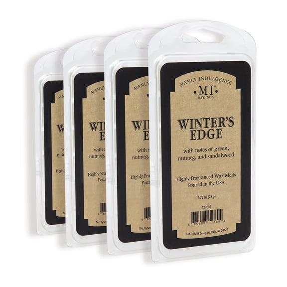Winter's Edge Scented Wax Melt, Manly Indulgence, 2.75oz, Woody & Earthy, 40h Burn, Pack of 4