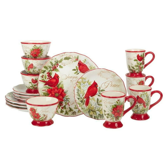 Winter's Medley 16-Piece Multi-Colored Earthenware Dinnerware Set Service for 4