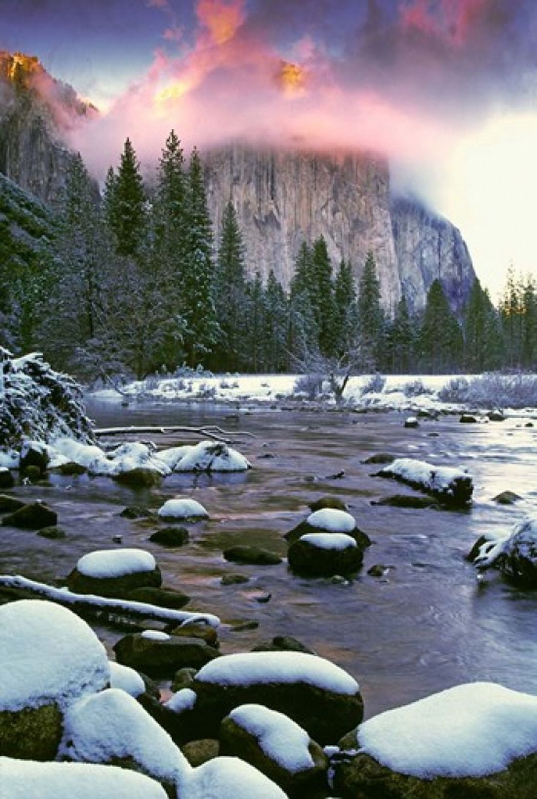 Winter snow Merced River Canvas Art - Jaynes Gallery DanitaDelimont (23 x 35)