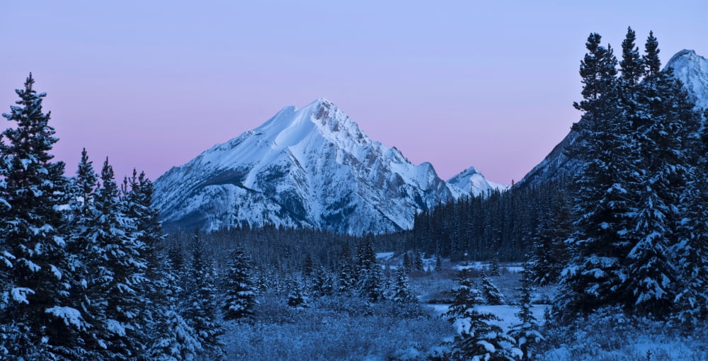 Winter sunrise over Fortune Mountain Alberta Canada Canvas Art - Panoramic Images (12 x 24)
