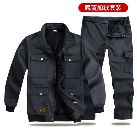 Winter whole body fleece-lined work clothes suit men‘s thickened cold-proof warm construction site work wear-resistant scratch-proof labor protection