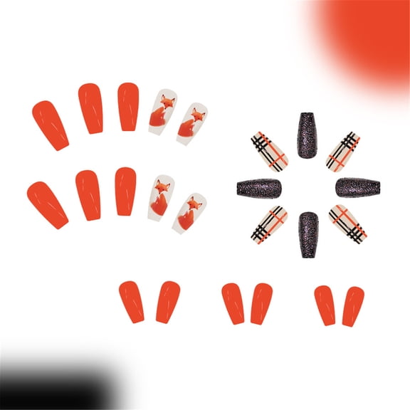 Winter with Foxes Designs 24pcs Fall Nails Glossy Acrylic Nails Full Covers on Nails Manicure