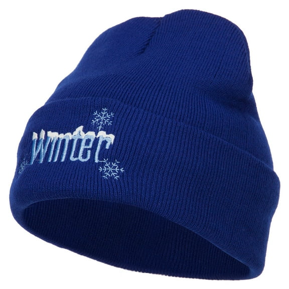 Winter with Snowflake Embroidered Long Beanie - Royal OSFM