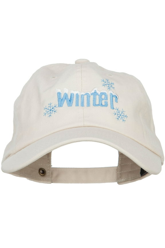 Winter with Snowflakes Embroidered Unstructured Washed Cap - Beige OSFM