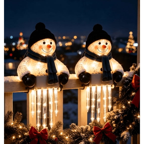 WinterGlow Snowman Icicle Light Decor, Welcoming Night Glowing Christmas Decor for Home Entrance Yard Holiday Season Display
