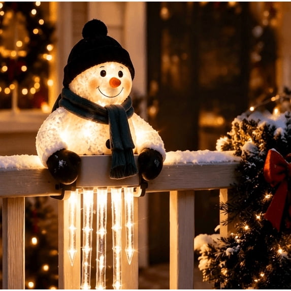WinterGlow Snowman Icicle Light Decor, Welcoming Night Glowing Christmas Decor for Home Entrance Yard Holiday Season Display