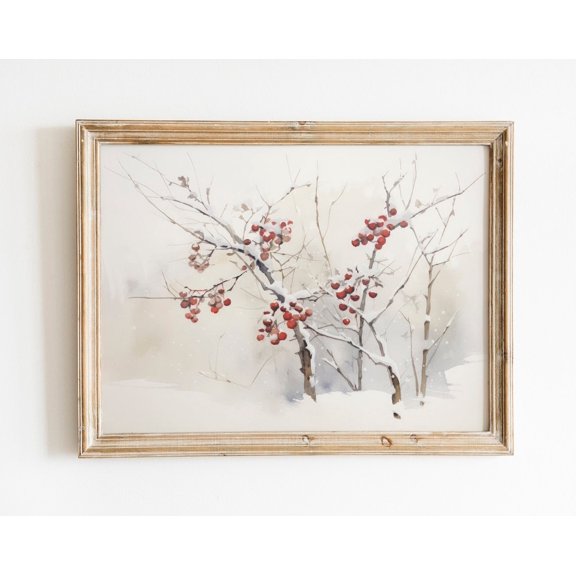 Winterberries Vintage Winter Print, Farmhouse Wall Decor, Winter Wall Art, Snowy Vintage Decor, Wall Art Wall Art, Modern Wall Decor, 8x12 UNFRAMED