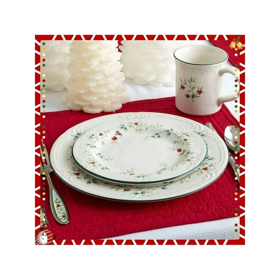 Winterberry 8 Inch Stoneware Salad Plates, Set Of 4, White With Green And Red Accents For Christmas