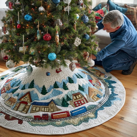 Winterberry Town Quilted Christmas Tree Skirt