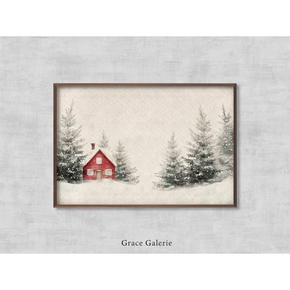 Winterest Winter Print, Winter Decor, Snowy Winter Landscape Evergreen Trees, #2079 Warm Present Vintage UNFRAMED Poster Size 8x12