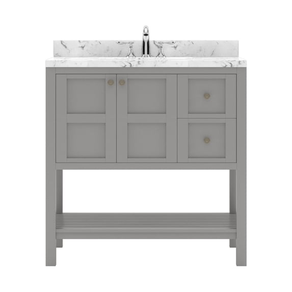 Winterfell 36" Single Bath Vanity in Gray with Cultured Marble Quartz Top and Square Sink
