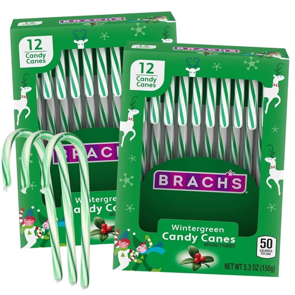 Wintergreen Christmas Can Canes, Individually Wrapped Classic Holiday Treats, Stocking Stuffer Gifts, 12 Count, 5.3 Ounces (Pack of 2)