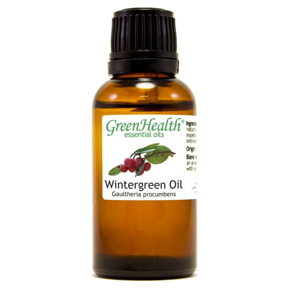 Wintergreen Essential Oil - 1 fl oz (30 ml) Glass Bottle w/ Euro Dropper - 100% Pure Essential Oil by GreenHealth - Now Shipped with a Child Resistant Cap!