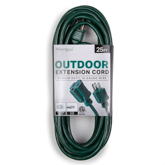 Wintergreen Lighting 16/3 SJTW Outdoor Medium Duty Extension Cord, Green, 25-Foot