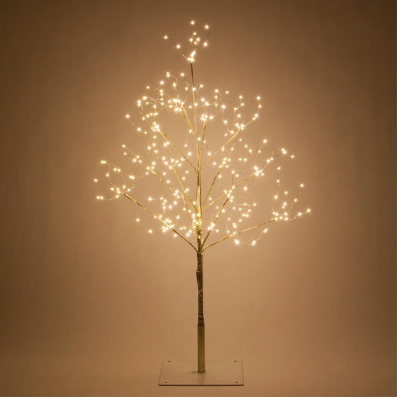Wintergreen Lighting 3ft Lighted Tree Decoration with Gold Branches, 270 Warm White Fairy Lights, Fairy Light Tree