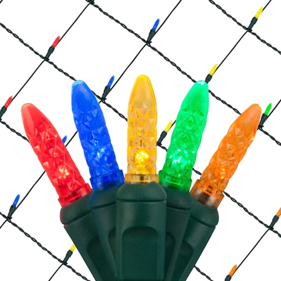 Wintergreen Lighting 4' x 6' Multi Color LED Outdoor Christmas Net Lights Set, 100 Lights, Green Wire