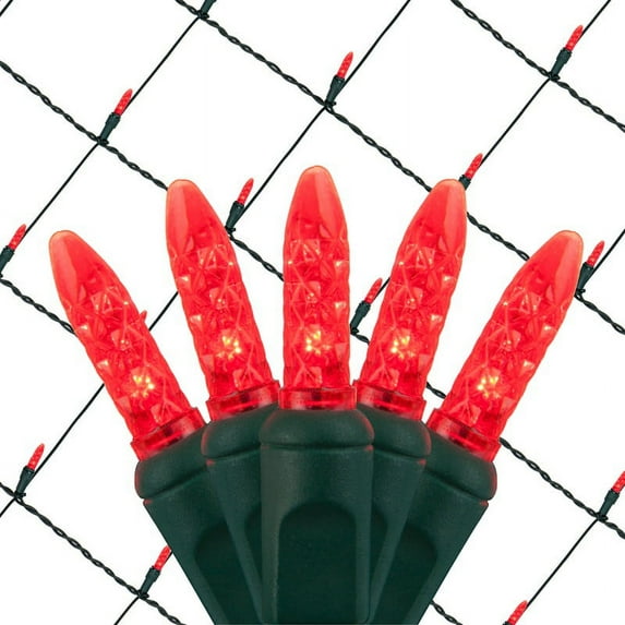 Wintergreen Lighting 4' x 6' Red Christmas Net Lights Set, Mesh Lights, Green Wire, 100 Lights, Indoor-Outdoor