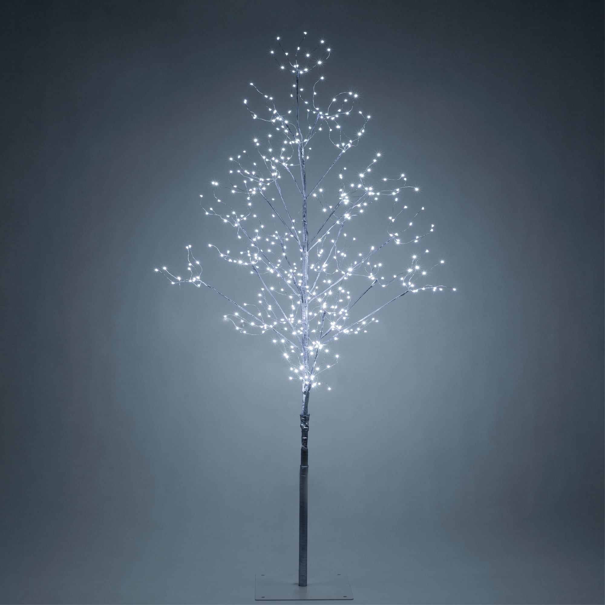 Wintergreen Lighting 4ft Lighted Tree Decoration with Silver Branches, 390 Cool White Fairy Lights, Fairy Light Tree