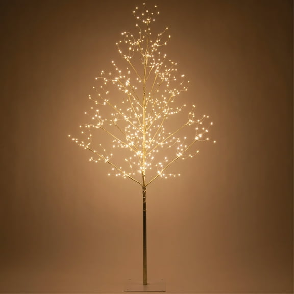 Wintergreen Lighting 5 ft Lighted Tree Decoration with Gold Branches, 570 Warm White Fairy Lights, Fairy Light Tree