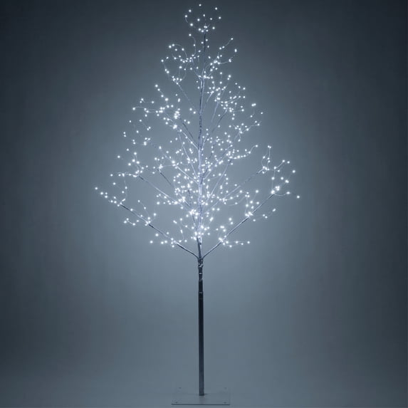 Wintergreen Lighting 5ft Lighted Tree Decoration with Silver Branches, 570 Cool White Fairy Lights, Fairy Light Tree