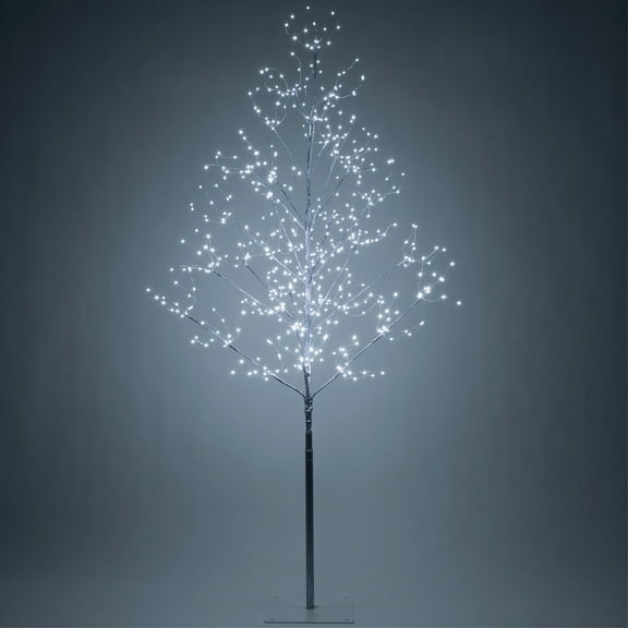 Wintergreen Lighting 5ft Lighted Tree Decoration with Silver Branches, 570 Cool White Fairy Lights, Fairy Light Tree