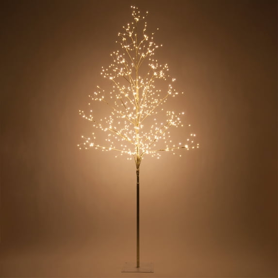 Wintergreen Lighting 6ft Lighted Tree Decoration with Gold Branches, 750 Warm White Fairy Lights, Fairy Light Tree