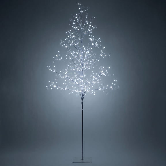 Wintergreen Lighting 6ft Lighted Tree Decoration with Silver Branches, 750 Cool White Fairy Lights, Fairy Light Tree
